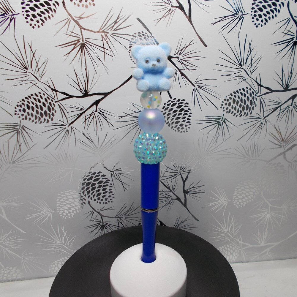 Blue Fuzzy Bear Pen